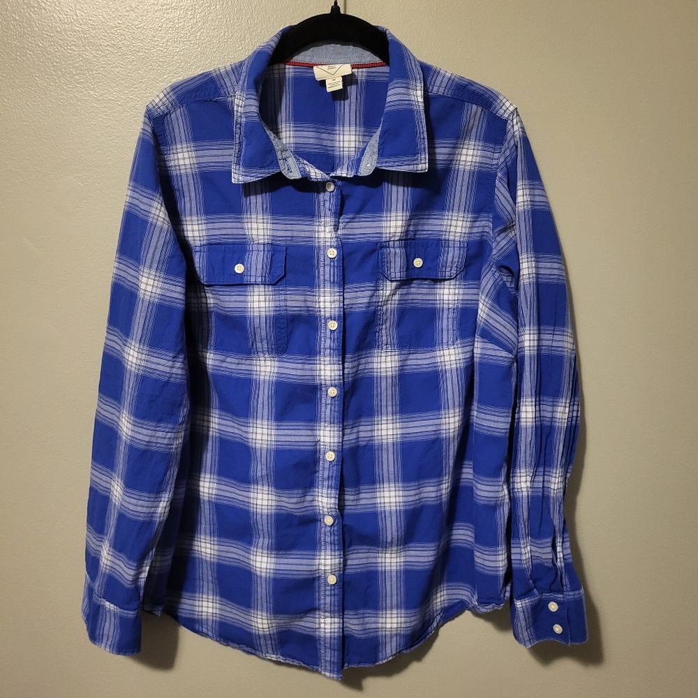 Size 1X St. John's Bay Blue & White Button Down Top